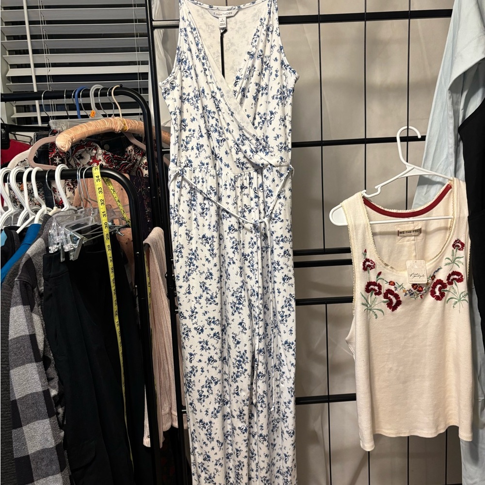😍 NWT 41 Hawthorn Blue Floral Maxi Romper  Dress medium petite